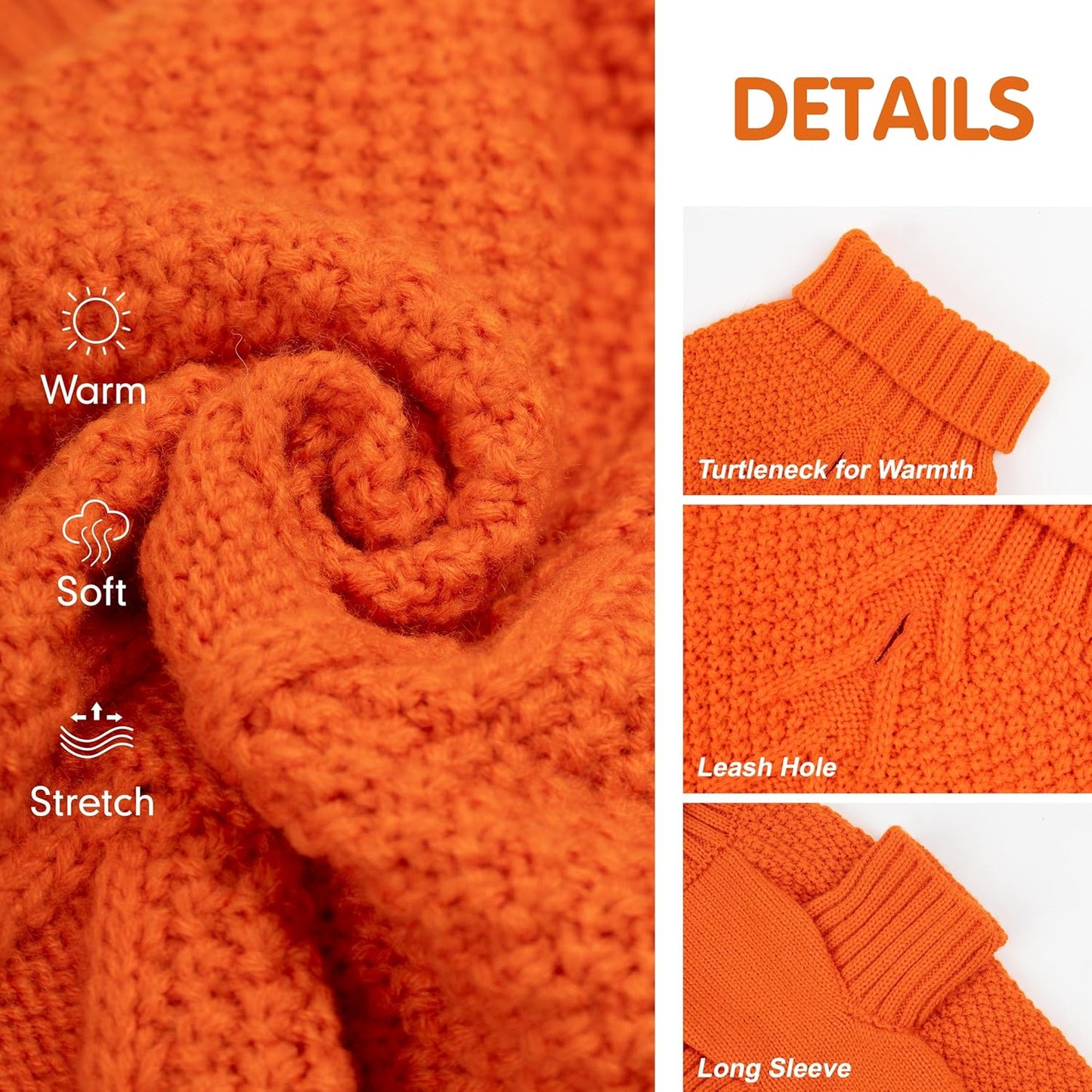 cyeollo Dog Sweater Pullover Turtleneck for Dogs, Classic Knitwear Fall Winter Cold Weather Dog Clothes Warm Pet Apparel Small Medium Large Pet Sweaters, Orange XL