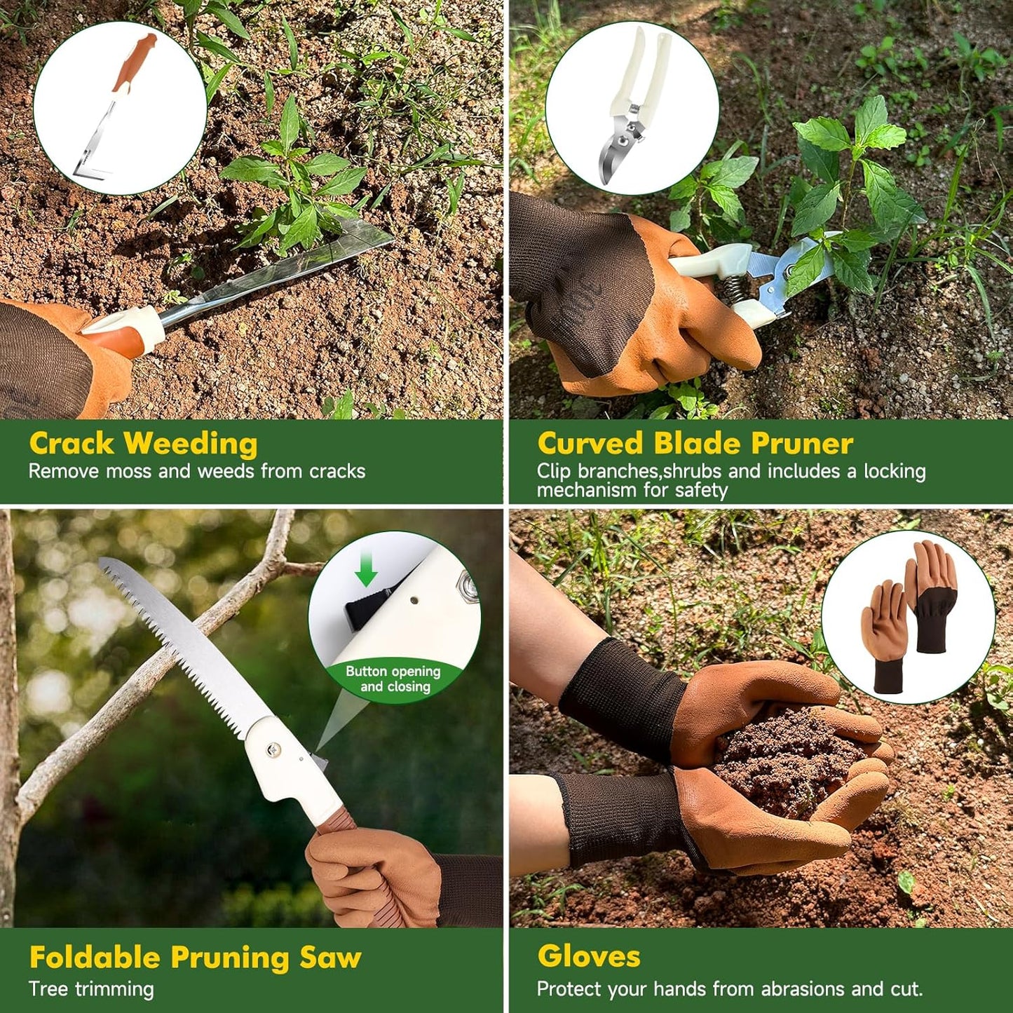 MelonArt Garden Tool Set,10 Pcs Heavy Duty Gardening Hand Tool Kit for Women Aluminum with Non Slip Ergonomic Handle, Storage Tote Bag and Gardening Gloves, Ideal Gifts for Women and Men