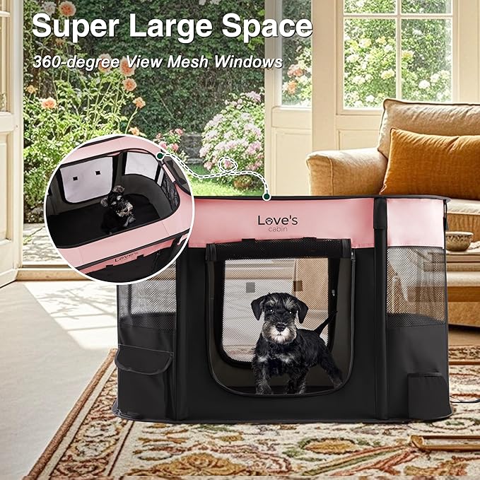 Love's cabin Pet Puppy Dog Playpen, Large Dog Tent Crates Cage Indoor/Outdoor, Portable Exercise Playpen for Cat, Foldable Pop Up Dog Kennel Playpen with Carring Case (L, Pink)