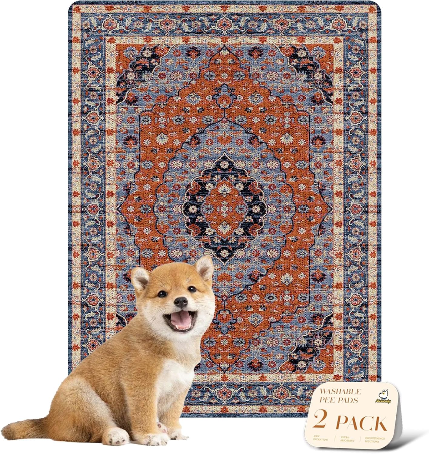 nunubaby Washable Pee Pads for Dogs, Stylish, Non-Slip and Leak-Proof Pee Pads. Reusable Potty Pads for Dogs for Crates and Floors.(Red/Floral, 18" x24")