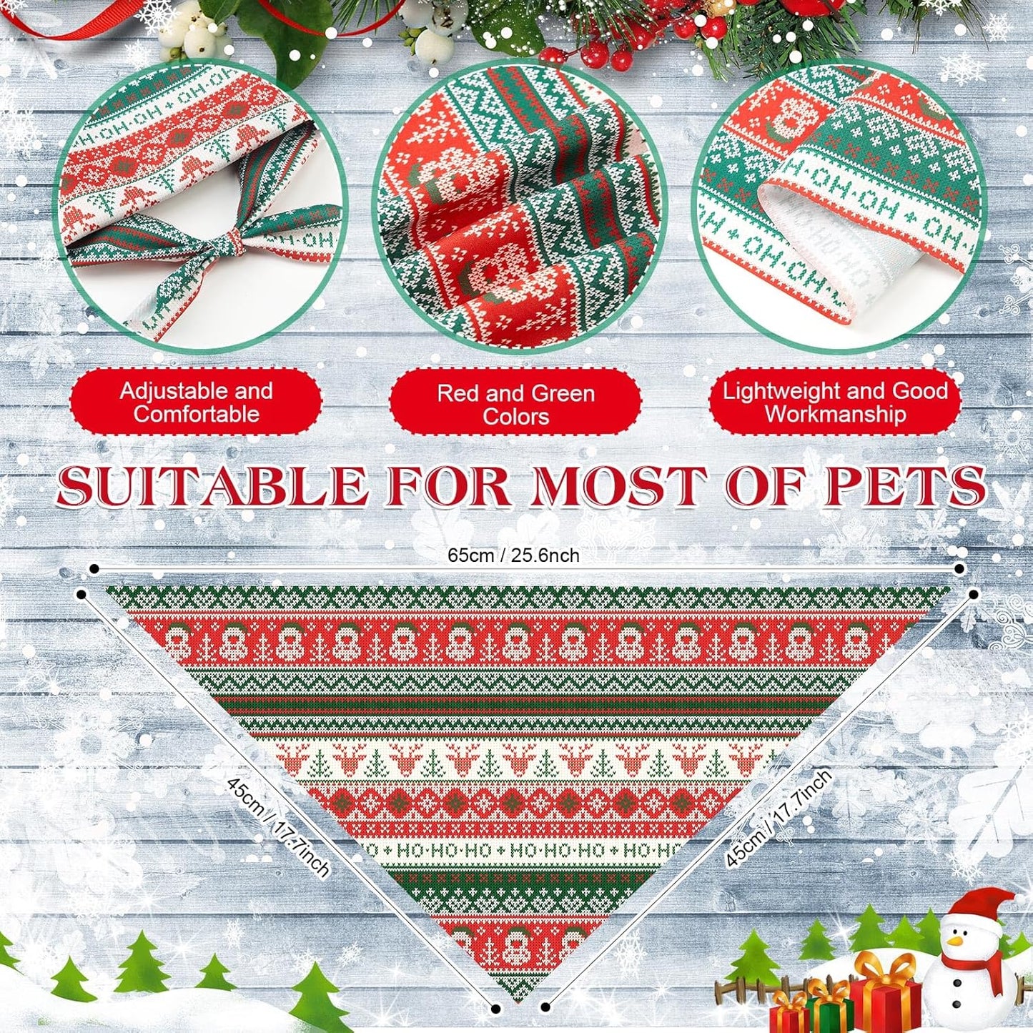 Weewooday 50 Pcs Christmas Bandanas for Dogs Xmas Bandanas Bulk with Ugly Sweater Patterns Soft Bibs Adjustable Triangle Doggie Scarf for Small Medium Large Pet (25.6 x 17.7 x 17.7 Inch)