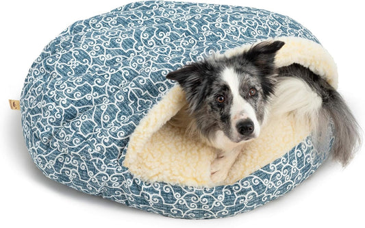 Snoozer Luxury Cozy Cave Dog Bed - Indoor Dog Bed with Cover Cave, Covered Calming Burrow for Small & Medium Sized Pets with Blanket Attached, Enclosed, Washable - Large, Ramey Oxford