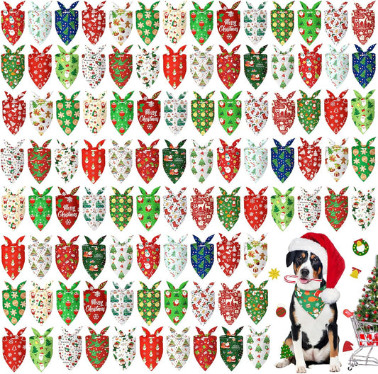 Abbylike 100 Pcs Christmas Dog Bandanas Bulk Xmas Bandanas for Dogs Triangle Kerchief Bibs Scarf Set for Pet Xmas Costume Photo Props Accessories Pet Shops Grooming, 25 Styles (31.5 x 21.7 x 21.7)
