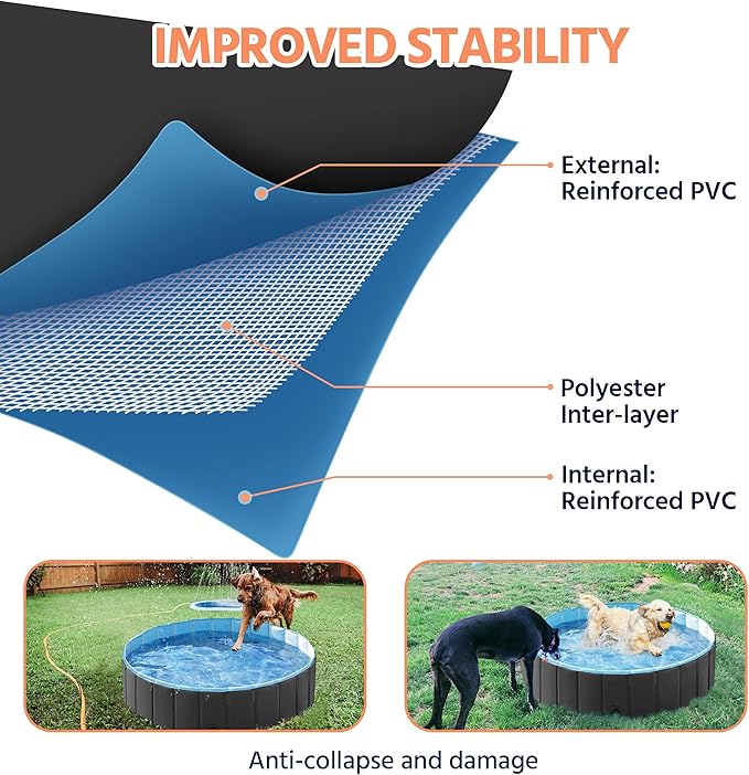 Yaheetech Dog Pet Bath Pool Foldable Hard Plastic Doggie Duck Swimming Pool Collapsible PVC Outdoor Bathing Tub Dog Pools for Large Small Dogs-47 x 11.8 inch,L,Black