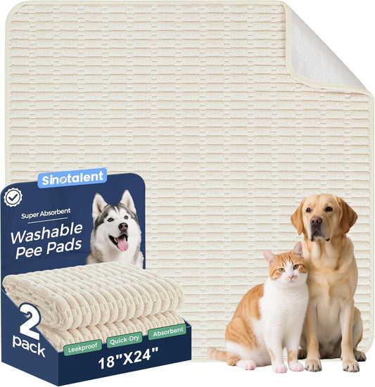 Washable Pee Pads for Dogs, Reusable Puppy Pads Dog Pads, Non-Slip Dog Pee Pads, Leak-Proof Pet Pee Pads Wee Wee Pads for Dogs. (Cream White, 18"x24"(Pack of 2))