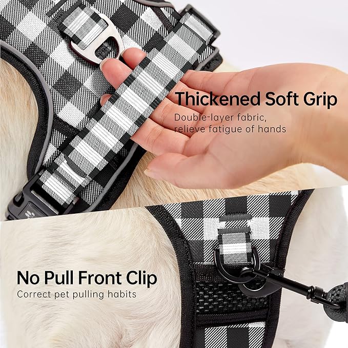 NESTROAD No Pull Dog Harness with Leash, Reflective No Choke Pet Vest Harness,Adjustable Soft Padded Dog Harness with Easy Control Handle for Large Dogs(Checkered Black,X-Large)