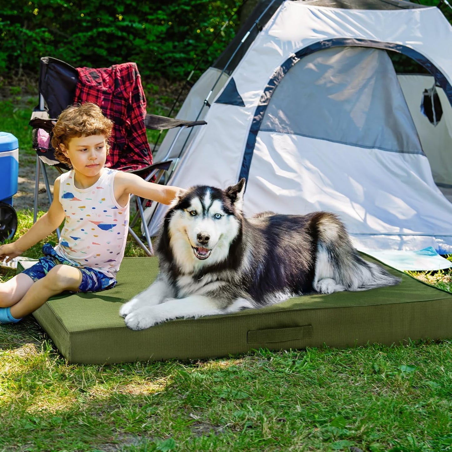 FurHaven Cooling Dog Bed – XXL Foam Mattress for Joint Pain Relief, Waterproof Liner, Removable Washable Cover, Durable for Outdoor Use, Deluxe Grid Indoor/Outdoor Bed – Green, Jumbo Plus