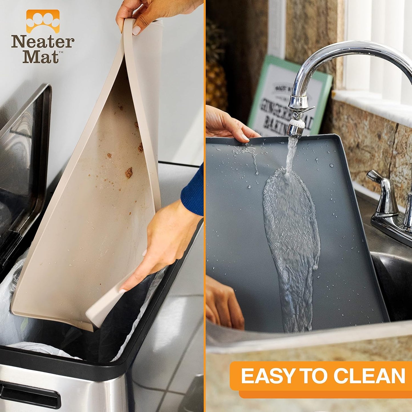 Neater Pet Brands Neater Mat Pet Mats for Food and Water, Cat & Dog Bowl Mat Waterproof Silicone, Feeding Tray, Dog Food Mats for Floors, Placemat w/Raised Edge for Under Bowls, 24" x 16", Brown