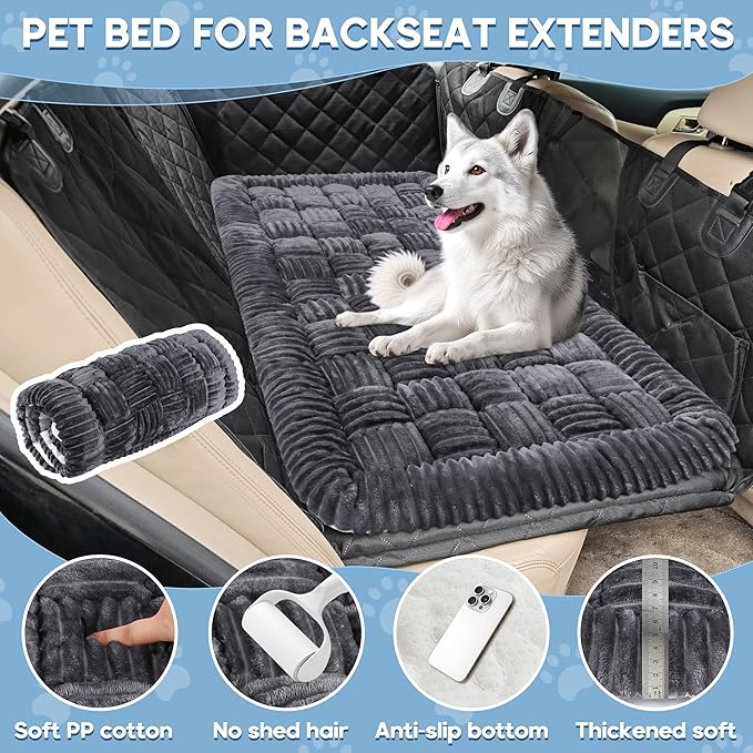 Dog Car Bed Mat, Non-Slip Backseat Extender Pet Blanket, Plaid Dog Bed for Trucks, Sedans & Large SUVs, Chew-Resistant Travel Pad for Dogs, Easy Clean & Scratch-Proof & Comfort（56"x28.7" Gray