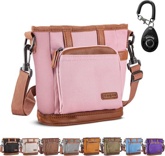 BEAU&FUR Dog Treat Pouch with Clicker for Training - Hands-Free Dog Treat Bag with Magnetic Closure, Built-in Poop Bag Holder Pocket