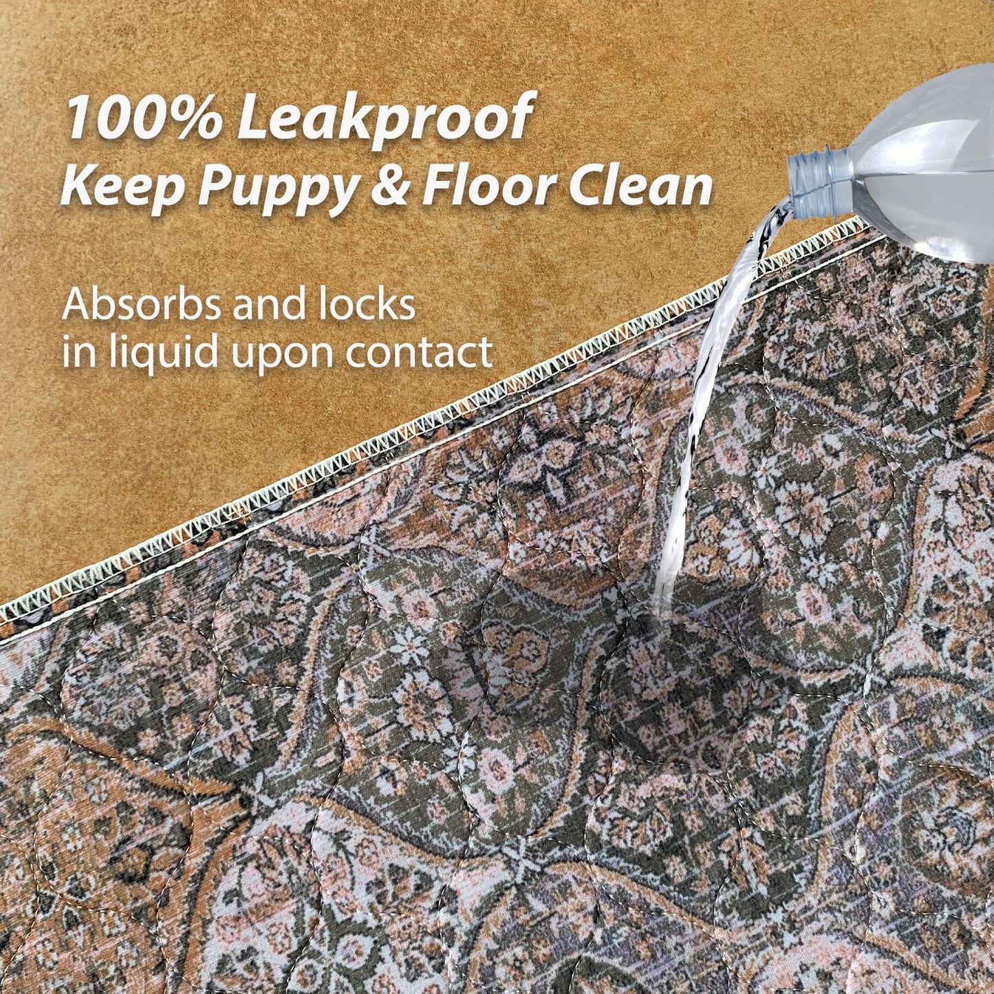 nunubaby Washable Pee Pads for Dogs, Stylish, Non-Slip and Leak-Proof Pee Pads. Reusable Potty Pads for Dogs for Crates and Floors.(Brown/Multi, 36" x36")