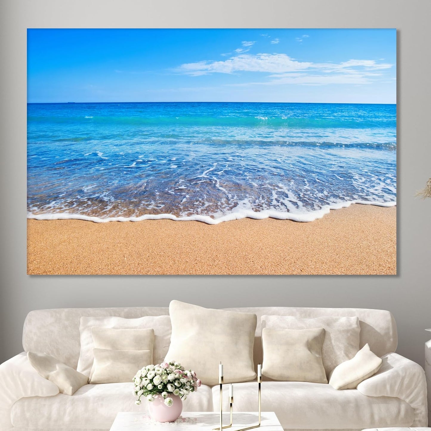 Nature Wall Art Prints - Ocean Forest Mountain Lake Canvas Landscapes - Small to Extra Large Living Room Bedroom Kitchen Bathroom Décor (Sandy Ocean Beach, 35L" x 53W")