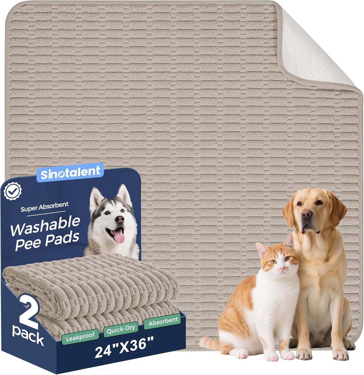 Washable Pee Pads for Dogs, 2 Pack Reusable Puppy Pads Dog Pads, Non-Slip Dog Pee Pads, Leakproof Pet Pee Pads Wee Wee Pads for Dogs. (Brown, 24"x36"(Pack of 2))