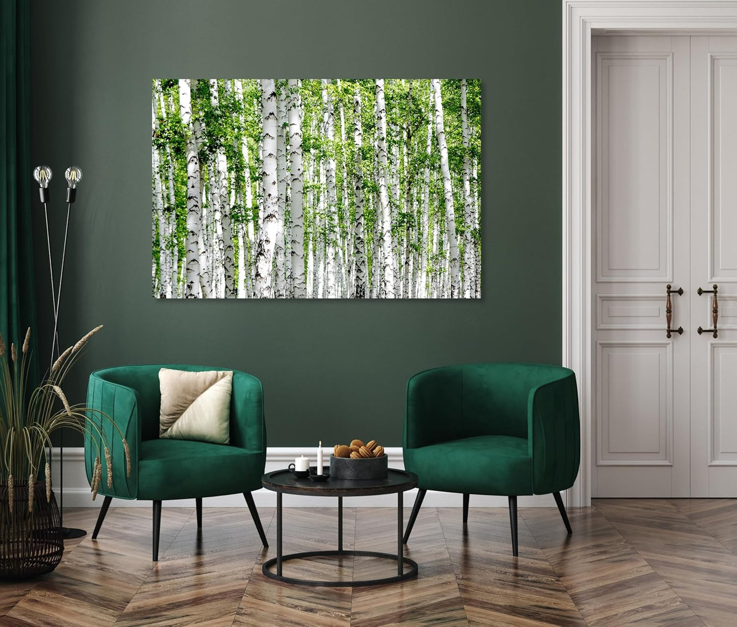 Nature Wall Art Prints - Ocean Forest Mountain Lake Canvas Landscapes - Small to Extra Large Living Room Bedroom Kitchen Bathroom Décor (Green Brich Trees, 31L" x 47W")