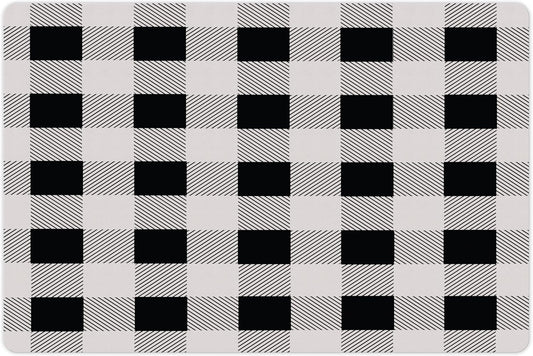 Lunarable Plaid Pet Mat for Food and Water, Monochrome Traditional Lumberjack Pattern Repating Checkered Squares Design, Non-Slip Rubber Mat for Dogs and Cats, 18" X 12", Grey Black