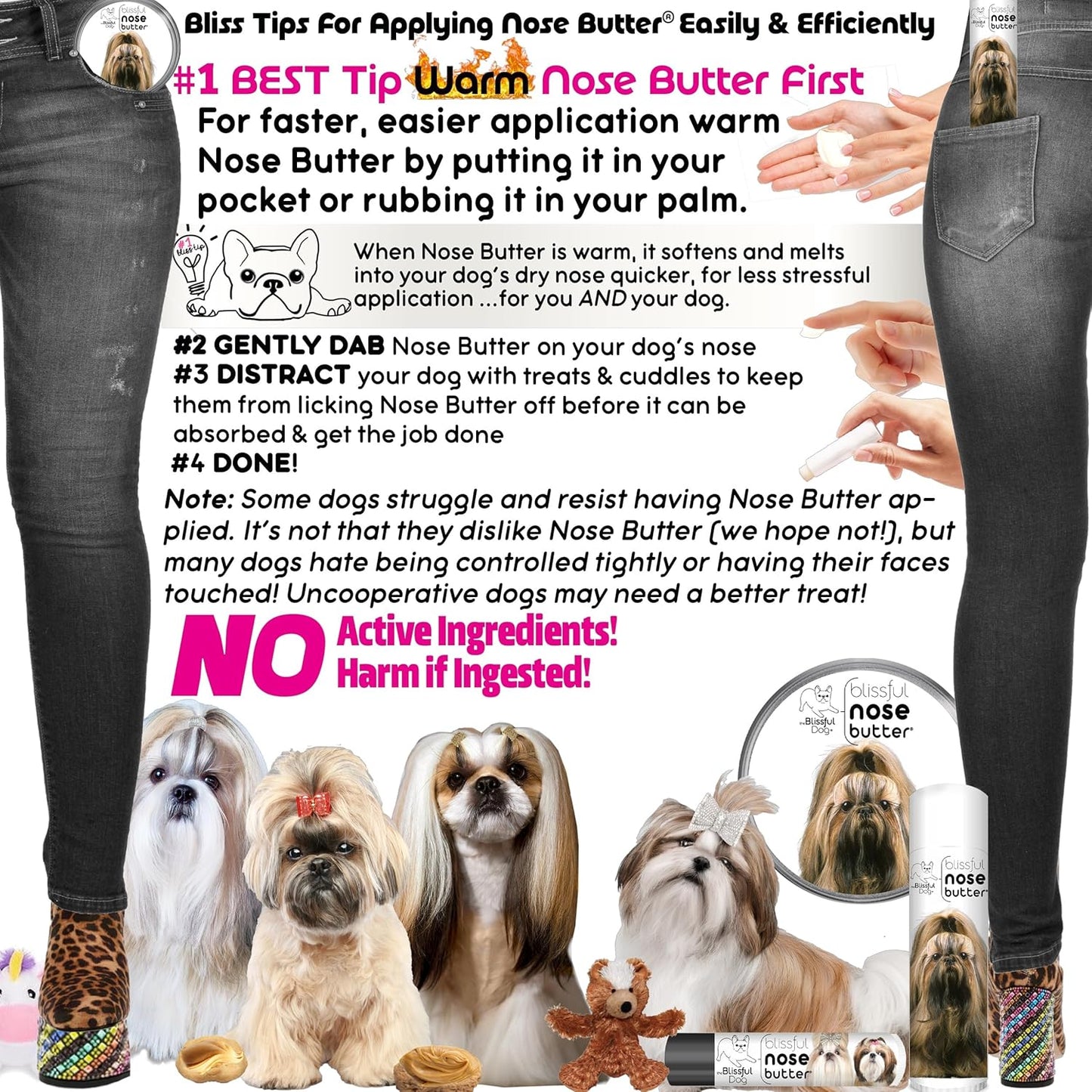 The Blissful Dog Shih Tzu Nose Butter for Dry, Cracked Skin, Lick-Safe Dog Nose Balm with Moisturizing Shea Butter, Almond, Olive, and Essential Oils, Pet Supplies, Uncented, 4 oz.
