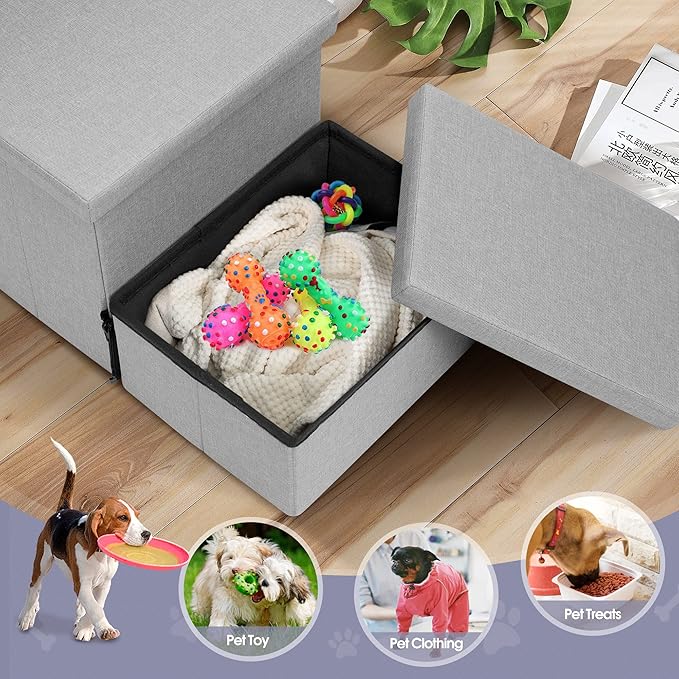 Heeyoo Dog Stairs with Storage, Foldable Dog Steps for Small Dogs, 2 Tiers Non-Slip Pet Stairs for High Beds Or Couch and Sofa, Hold up to 150 lbs Pet Doggy Cat