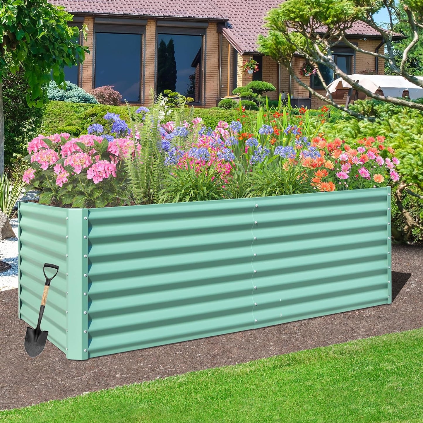 Domi Raised Garden Beds Outdoor, 6x3x2ft Thickening Tall Metal Rectangular Deep Root Box Planter for Vegetables, Flowers, Herbs, and Succulents 2" Deep w/ 256 Gallon Capacity - Green