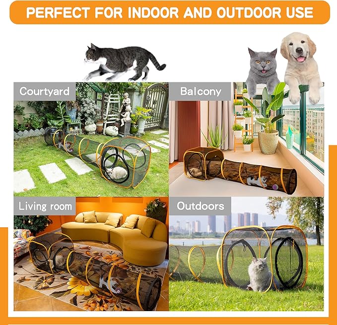 Collapsible Cat Play Tunnel + Cube with Three Ways for Indoor and Outdoor, Cat Enclosure, Tunnel and Tent Connection