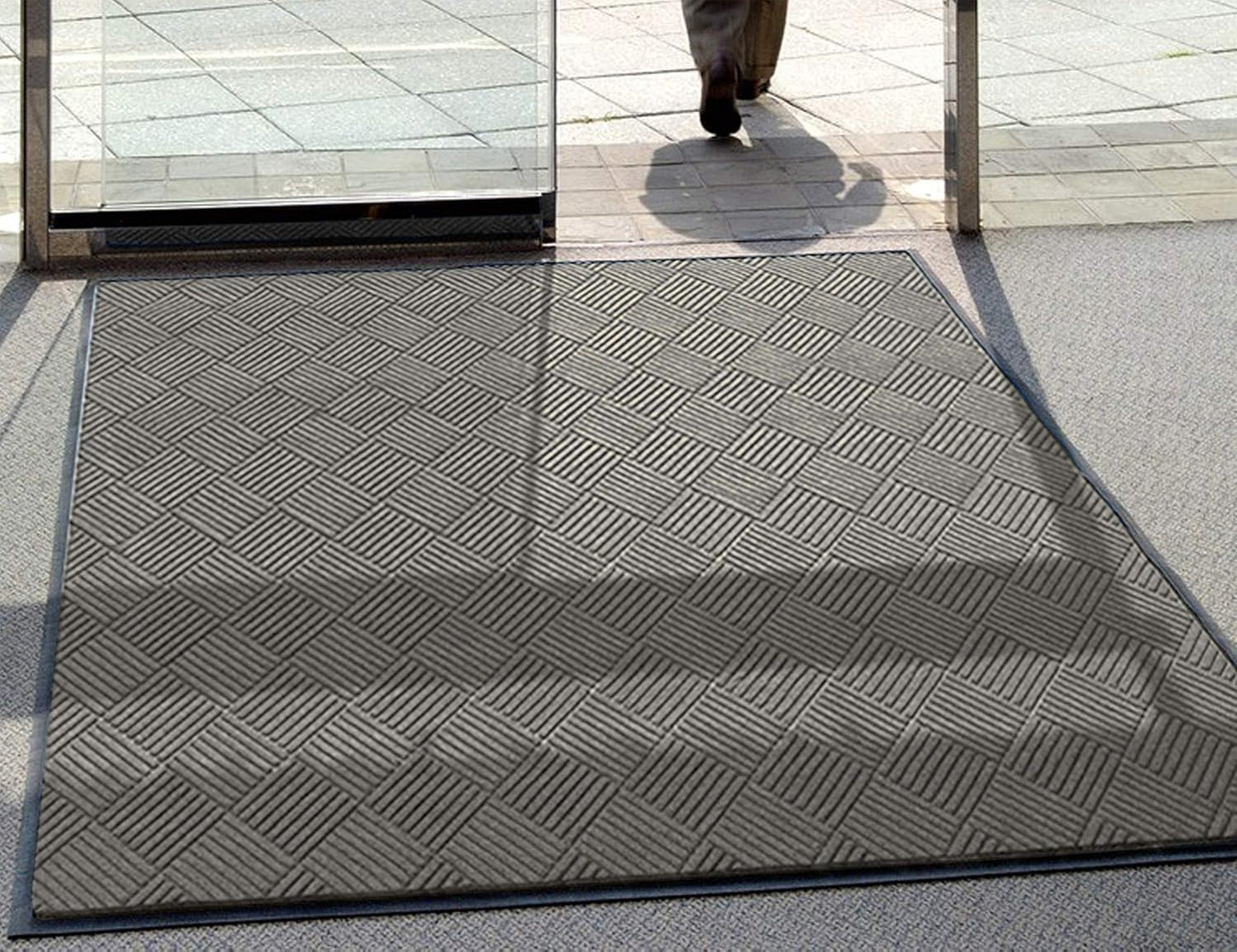 WaterHog Diamond | Commercial-Grade Entrance Mat with Rubber Border – Indoor/Outdoor, Quick Drying, Stain Resistant Door Mat (Medium Grey, 4' x 10')