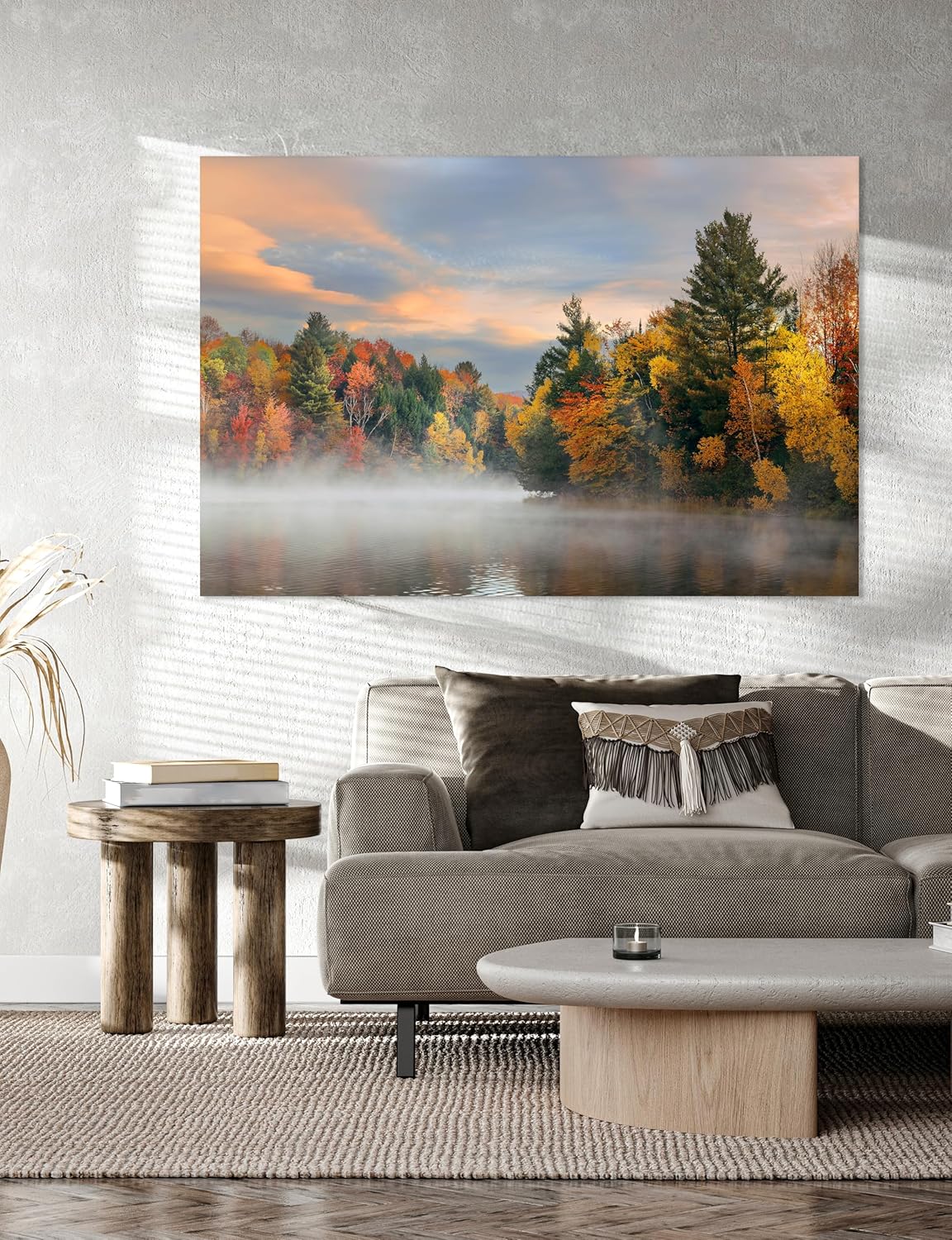 Nature Wall Art Prints - Ocean Forest Mountain Lake Canvas Landscapes - Small to Extra Large Living Room Bedroom Kitchen Bathroom Décor (Misty Fall Reflection, 31L" x 47W")
