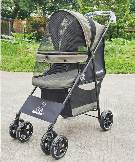 ROODO 4 Wheel Dog Cat Pet Stroller Best Lightweight Foldable Compact Portable Jogger All Terrain Travel Pet Gear Puppy Doggie Bunny Kitty Stroller for up to 30lbs Medium Small Dogs Cats(sage Green)