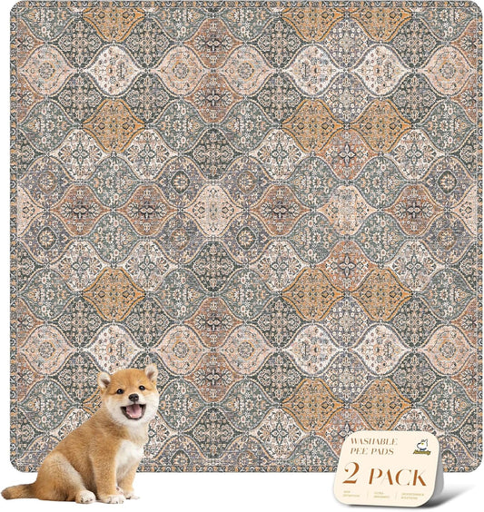 nunubaby Washable Pee Pads for Dogs, Stylish, Non-Slip and Leak-Proof Pee Pads. Reusable Potty Pads for Dogs for Crates and Floors.(Brown/Multi, 54" x54")