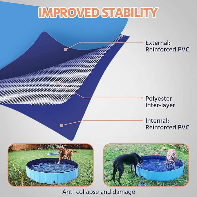 Yaheetech Foldable Hard Plastic Extra Large Dog Pet Bath Swimming Pool Collapsible Dog Pet Pools Bathing Tub Paddling Pool for Large Pets Dogs Cats, Black/Blue/Gray/Red, XXL/XL/L/M