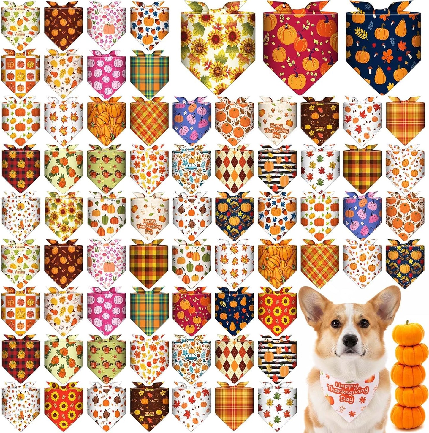 72 Pcs Fall Dog Bandanas Bulk Thanksgiving Triangle Scarf Cat Bibs Autumn Puppy Scarf Pet Bandanas for Puppy Cat Birthday Party Costume