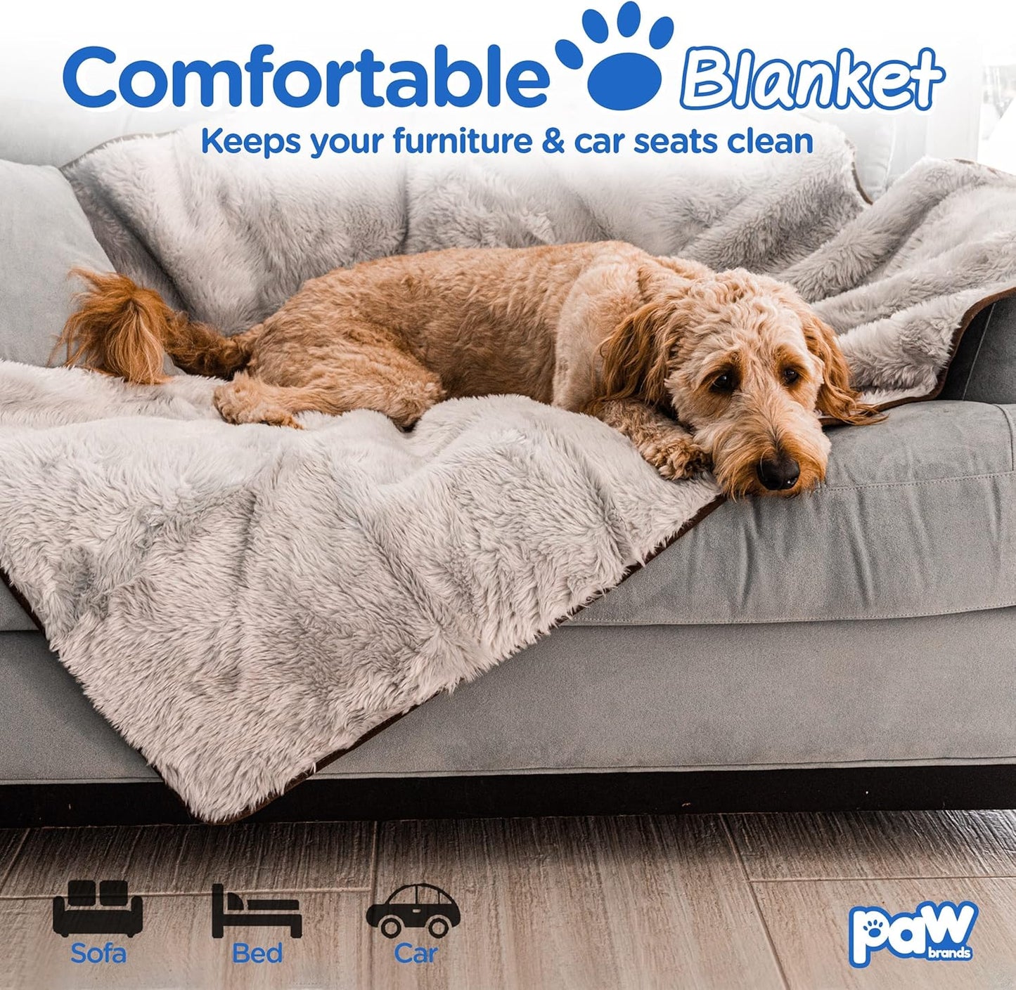 PupProtector Waterproof Throw Blanket for Dogs and Cats, Pet Blanket Cover for Couches, Sofas, Beds, Car Seats, Furniture, Calming Soft Faux Fur, Grey, Original (60" L x 50" W)