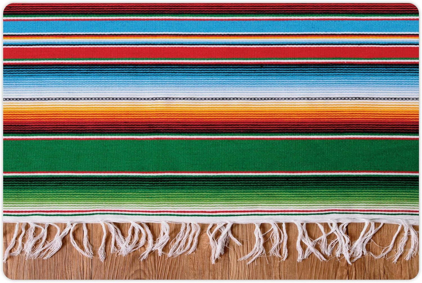 Lunarable Mexican Pet Mat for Food and Water, Colorful Boho Serape Pattern with Horizontal Stripes and Lines Cultures Picture, Non-Slip Rubber Mat for Dogs and Cats, 18" X 12", Green Red