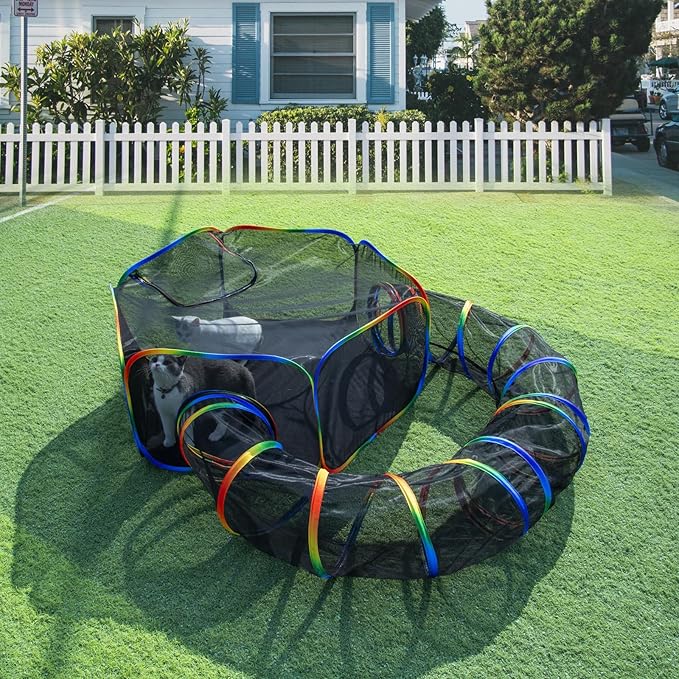 LUCKITTY Outdoor Rainbow Cat Enclosures Playground,Outside House for Indoor Cats Include Portable Tent, Circle Cat Playpen Tunnel Catio, for Cats, Kitty and Small Animals,Within Storage Bag