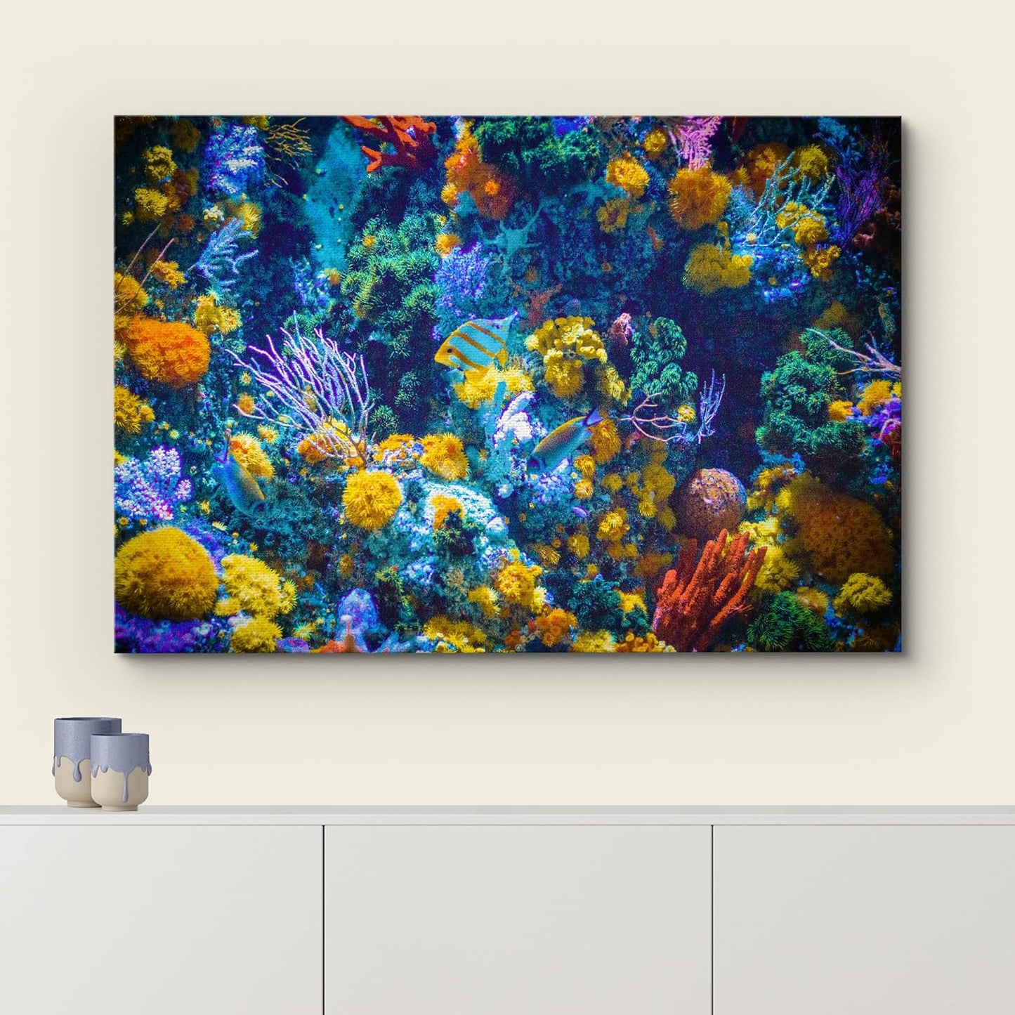 wall26 Canvas Print Wall Art Vibrant Neon Multicolor Anemone Coral Reef Nature Animals Photography Realism Rustic Scenic Landscape Wilderness Earth for Living Room, Bedroom, Office - 12"x18"