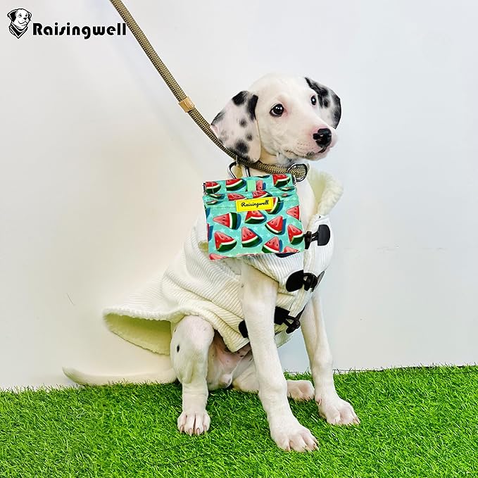 Dog Treat Pouch,Cotton Pocket Sized Training Holder, Hand Free Walking Funny Bag with Carabiner, Self-Closing Pet Feed Snack Reward, Behavior Aids for Puppy Travel or Outdoor Use（Watermelon）