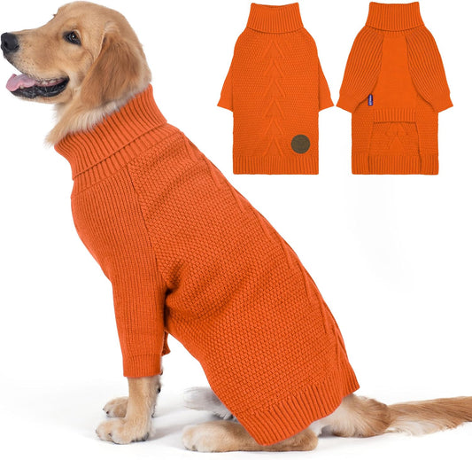 cyeollo 4XL Dog Sweater,Pullover Turtleneck for Large Dogs Classic Knitwear Fall Winter Cold Weather Pet Clothes Warm Pet Apparel Large Big Dog Sweaters Female, Orange XXXXL