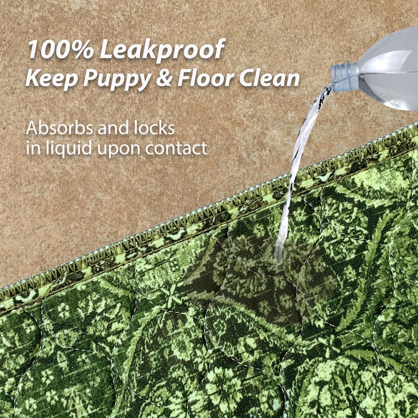 nunubaby Washable Pee Pads for Dogs, Stylish, Non-Slip and Leak-Proof Pee Pads. Reusable Potty Pads for Dogs for Crates and Floors.(Green/Multi, 24" x48")