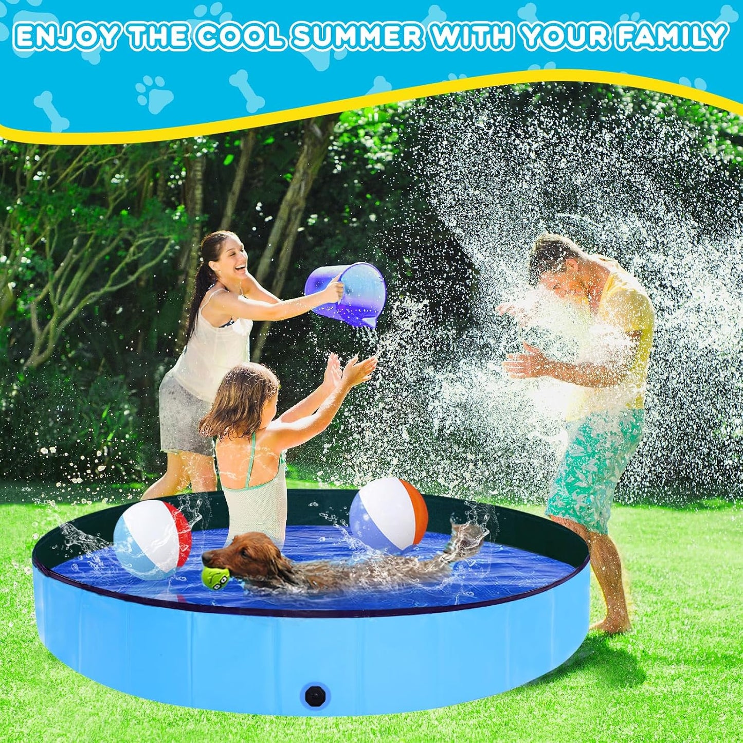 Foldable Dog Pool - 48" x 12" Anti-Slip Portable Dog Swimming Pool, Hard Plastic Collapsible Kiddie Pool for Outdoor and Indoor for Pets Dogs Cats and Kids