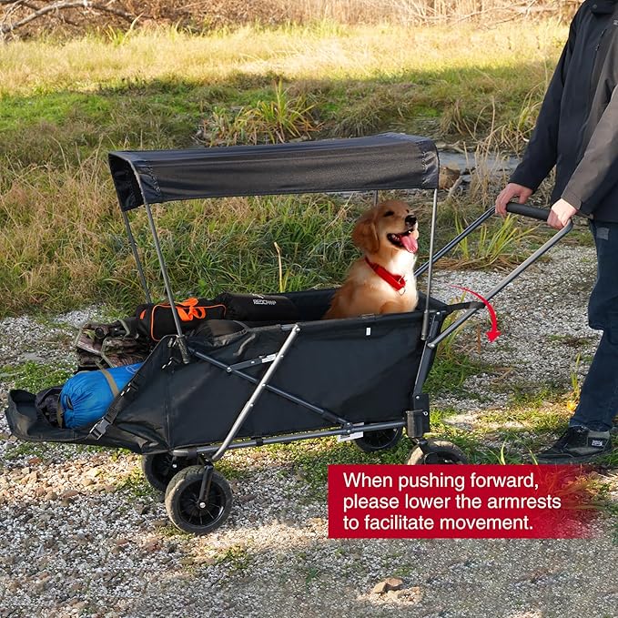 REDCAMP Folding Dog Wagon Cart with Removable Canopy Heavy Duty, 220L Large Collapsible Utility Cart Dog Stroller with Tailgate for Sports Shopping Pet, Black