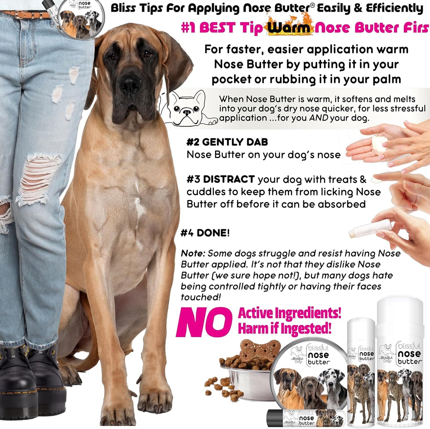 The Blissful Dog Great Dane Nose Butter, Versatile Dog Nose Balm for Dry Nose, Handcrafted Nose Moisturizer, Easy-to-Apply Dog Essentials, Unscented, 2 oz.