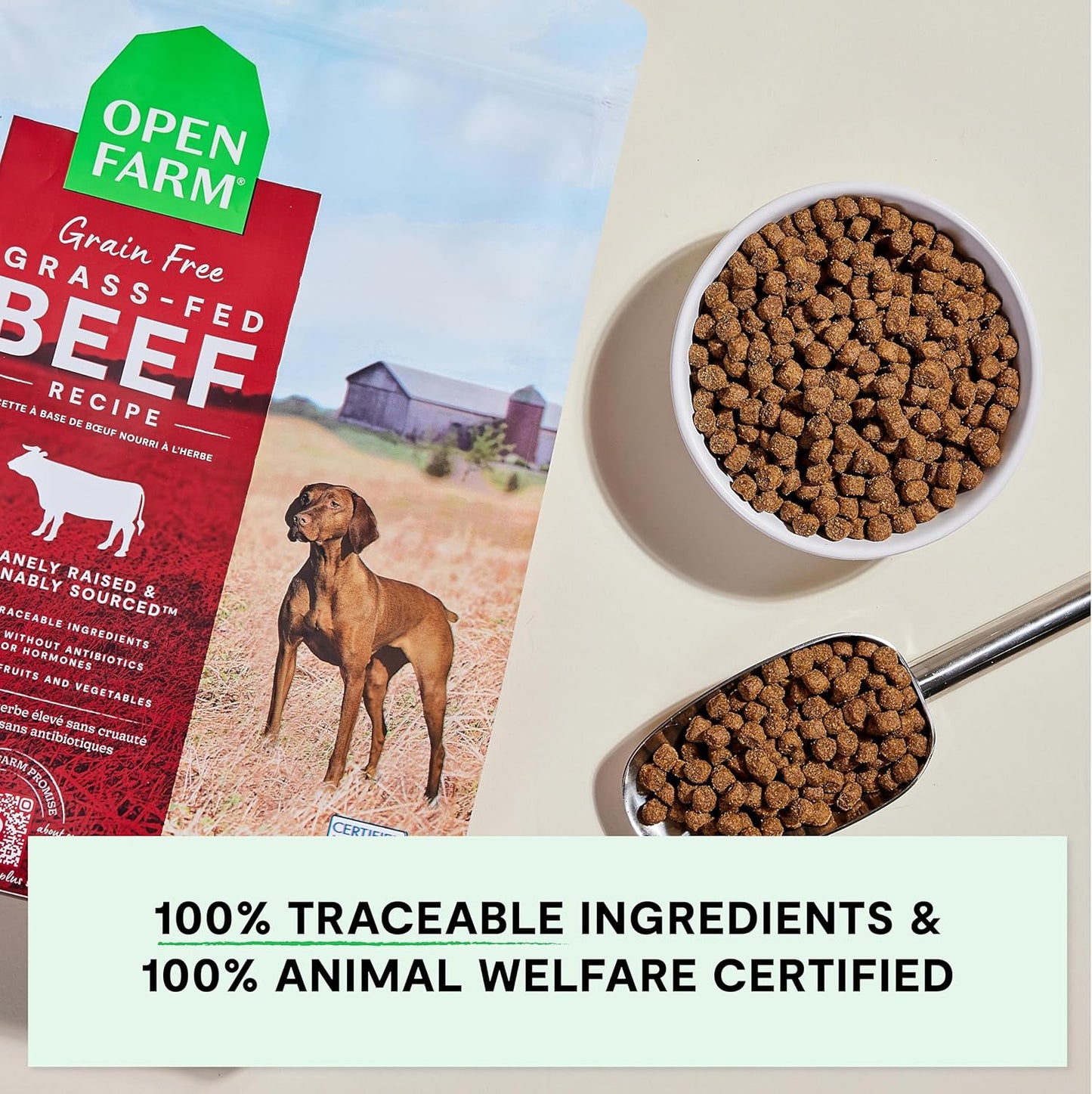 Open Farm, Grain-Free Dry Dog Food, Complete & Balanced Kibble, Sustainably & Ethically Sourced Ingredients, Non-GMO Veggies & Superfoods to Support Overall Health, Grass-Fed Beef Recipe, 11lb Bag