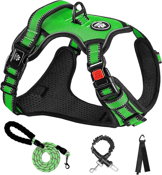NESTROAD No Pull Dog Harness,Adjustable Oxford Dog Vest Harness with Leash,Reflective No-Choke Pet Harness with Easy Control Soft Handle for Large Dogs(Large,FluorescentGreen)