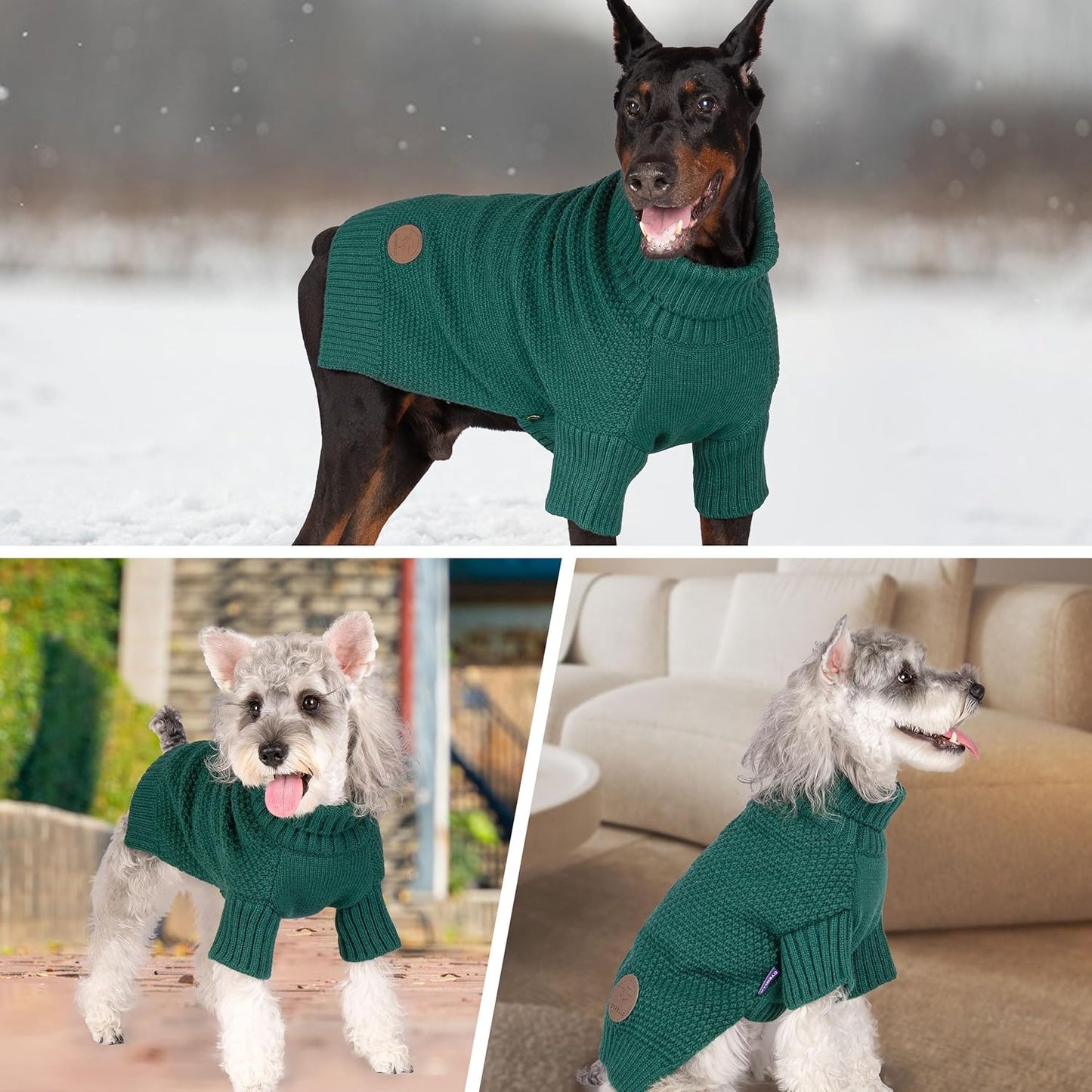 cyeollo Dog Sweater Pullover Turtleneck for Dogs, Classic Knitwear Fall Winter Cold Weather Dog Clothes Warm Pet Apparel Small Medium Large Dog Sweaters, Green M
