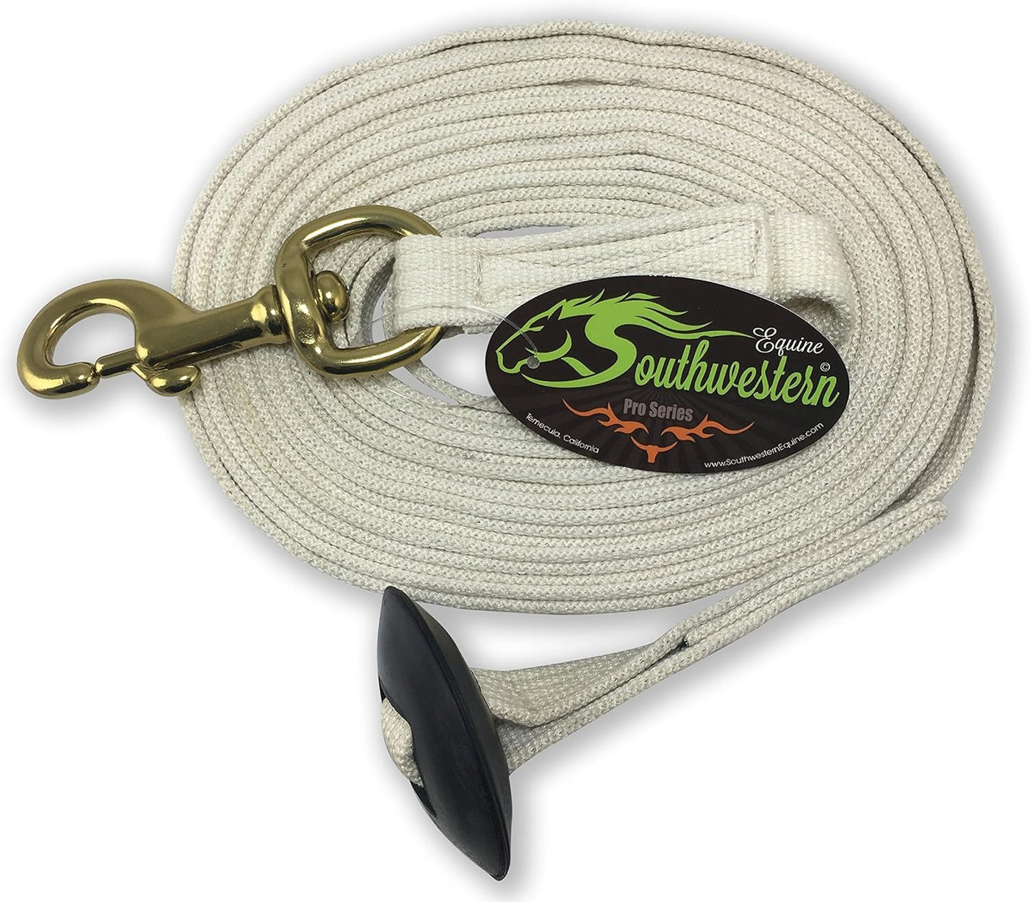 Southwestern Equine Lunge Line for Horses Cotton Horse Lunge Line with Bolt Snap & Rubber Stop (White, 24')