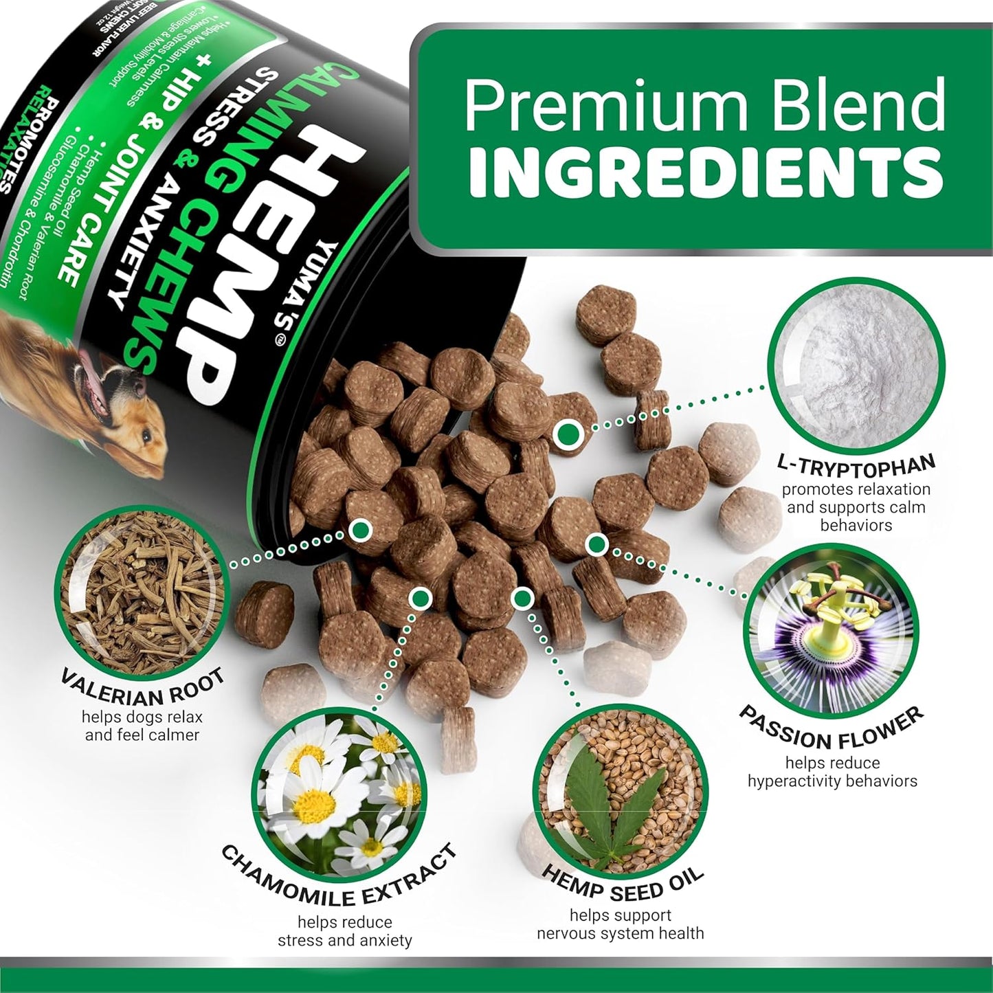 Hemp Calming Chews for Dogs - Advanced Dog Calming Chews - 170 Treats - Anxiety Relief Treats - Hemp Oil - Separation Aid, Stress, Hip and Joint Supplement for Canine Health Support - Beef Flavor