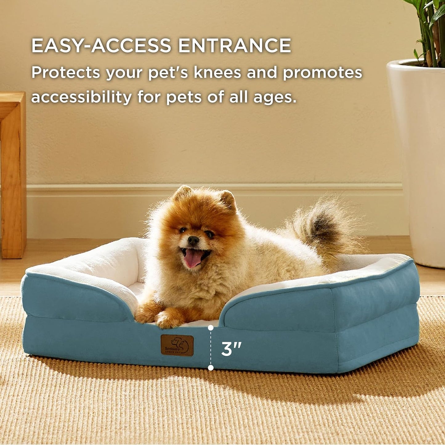 Bedsure Orthopedic Dog Beds for Small Dogs - Washable Small Dog Cat Bed Waterproof, Comfort Pet Couch Sofa with Washable Removable Cover, Pets Bed with Nonskid Bottom, Dune Haze Blue, 24"