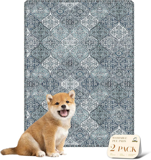 nunubaby Washable Pee Pads for Dogs, Stylish, Non-Slip and Leak-Proof Pee Pads. Reusable Potty Pads for Dogs for Crates and Floors.(Blue/Multi, 18" x24" )