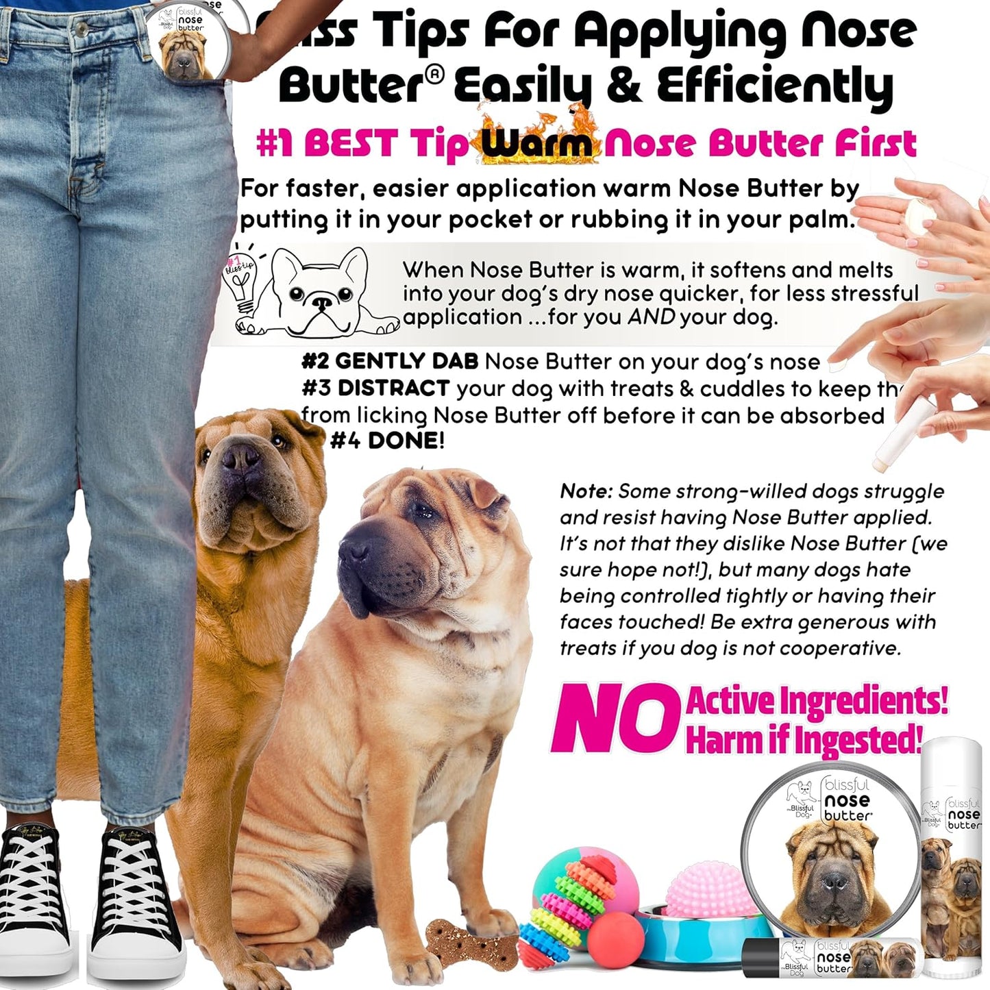 The Blissful Dog Chinese Shar-Pei Nose Butter for Dry, Cracked Skin, Lick-Safe Dog Nose Balm with Moisturizing Shea Butter, Almond, Olive, and Essential Oils, Pet Supplies, Uncented, 0.50 oz.