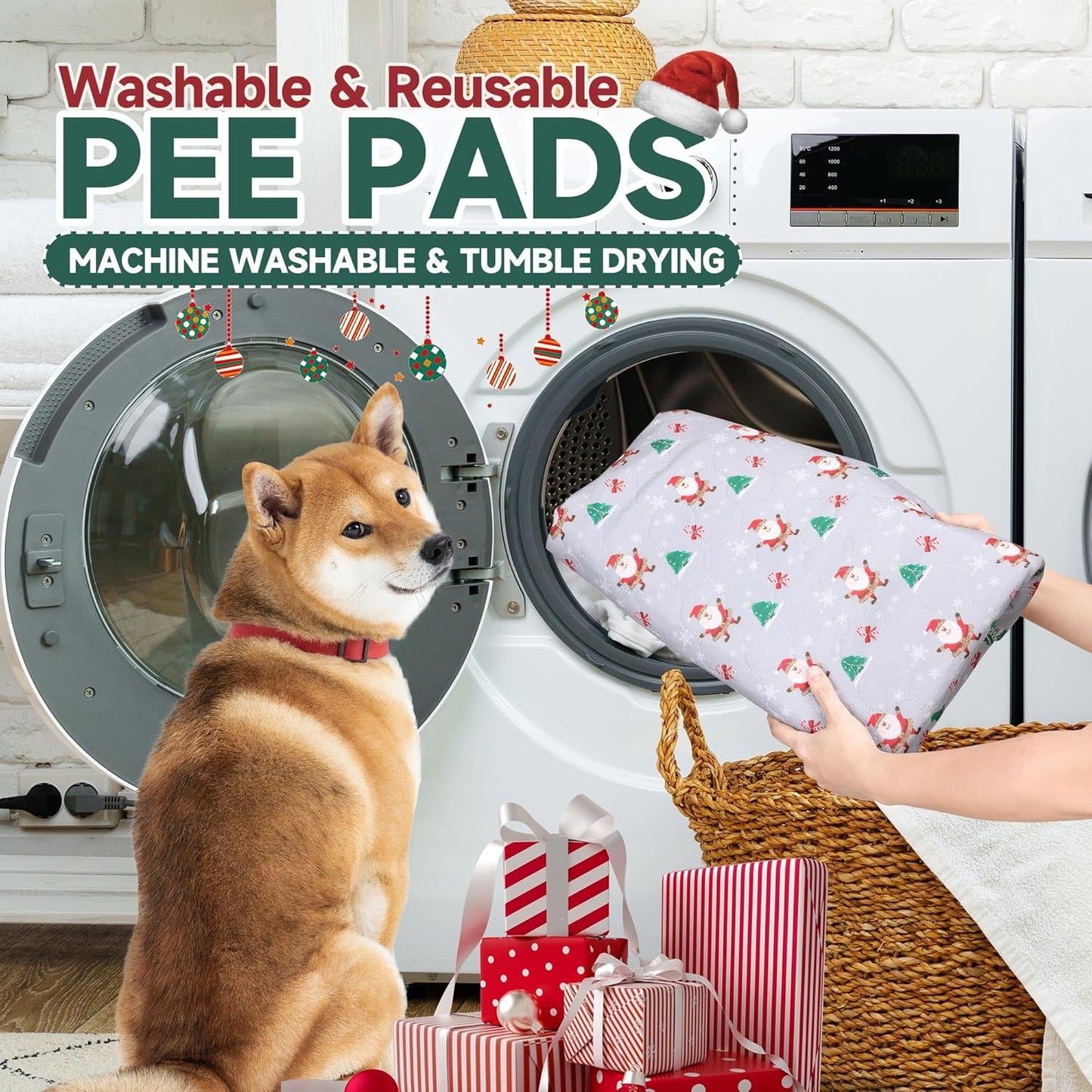 Aitmexcn Christmas Washable Pee Pad for Dogs, 2PCS 48x48in Xmas Super Absorbent Reusable Puppy Pads Pet Training Pads, Waterproof mats for Playpen, Crate, Whelping Box, Potty Training
