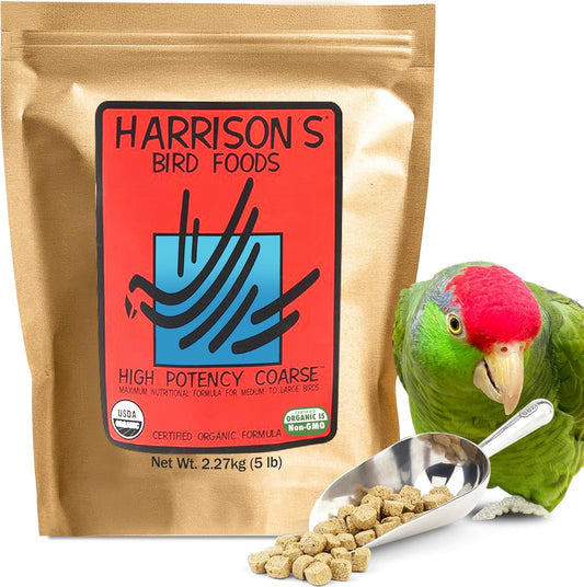 Harrison's Bird Foods High Potency Coarse—Maximum Nutritional Formula for Medium to Large Birds, Certified Organic Non-GMO Pet Bird Food, Vet-Developed, Suitable for All Life Stages, 2.27 kg/ 5 lb