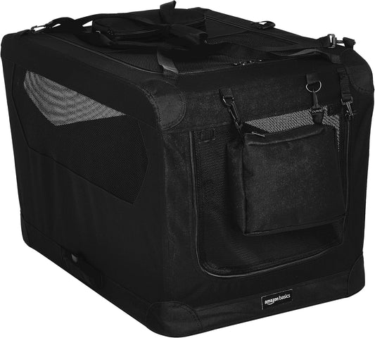 Amazon Basics Folding Portable Soft Pet Dog Crate Carrier Kennel, 30 x 21 x 21 inches, Black